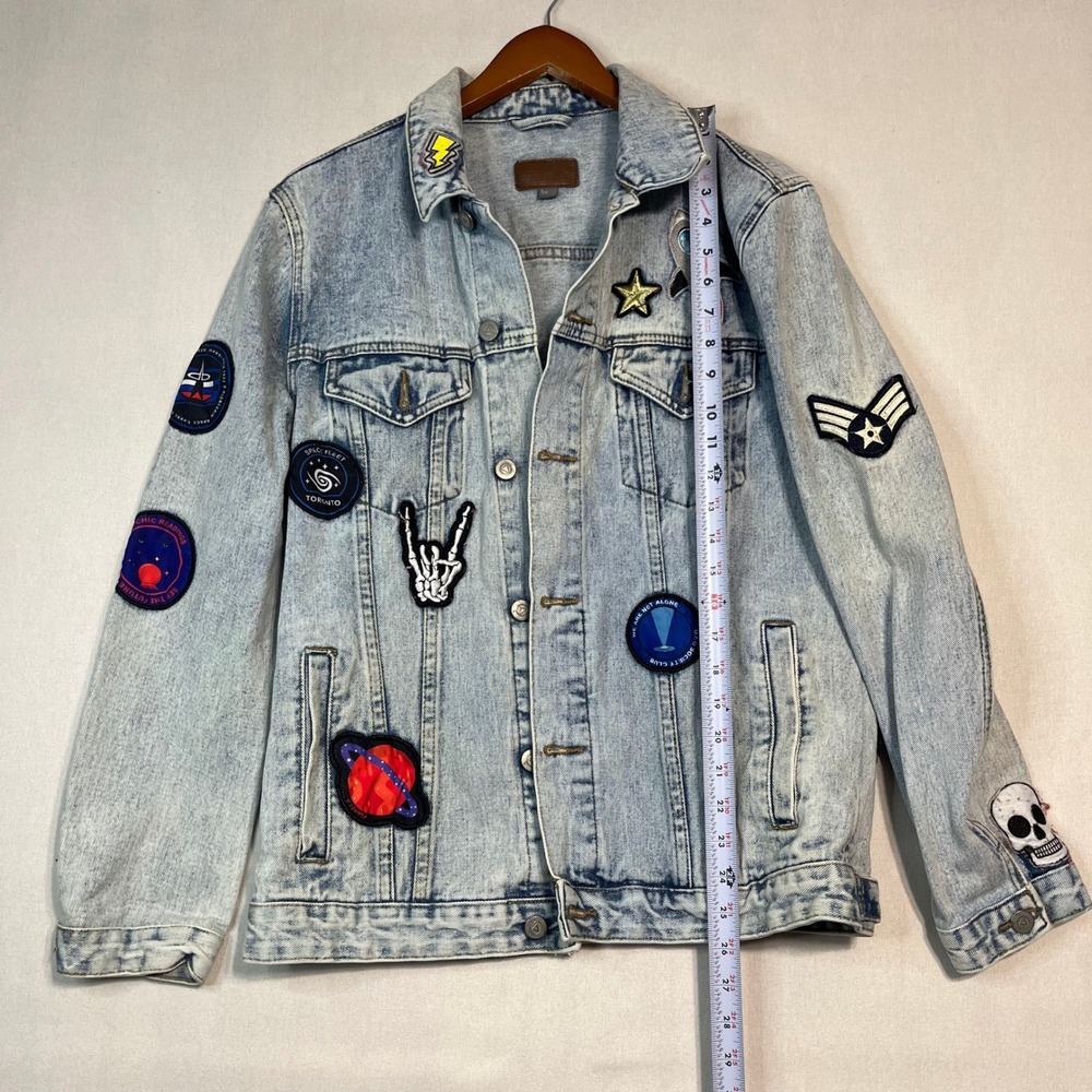 ASOS Denim Jacket Mens Large Light‎ Wash Patched Space USA Theme - Size L - Picture 6 of 7